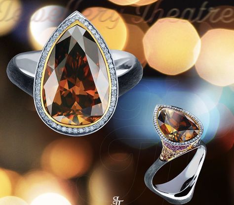 Glitter Rocks, Rare Diamond, Pear Shaped Ring, Cognac Diamonds, Yee Haw, Exclusive Jewelry, Orange Brown, Blue And Yellow, Pear Shaped