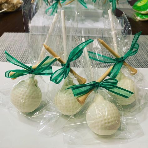 Golf 1st Birthday Party Food Ideas, Three Year Old Golf Party, Top Golf Birthday Party, Golf Birthday Party Favors, Top Golf Party, Golf Ball Cake Pops, Golf Ball Cake, Cake Pop Favors, Golf Baby Showers