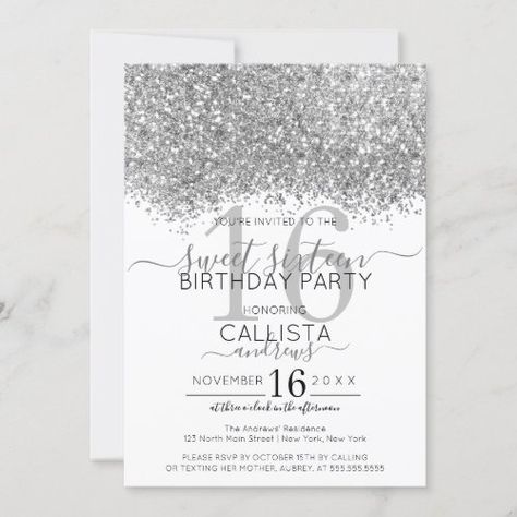 Euforia Party, Birthday 30, 60th Bday, 16 Invitations, Contemporary Typography, Silver Invitation, Sweet 16 Decorations, 16th Birthday Invitations, Sweet 16 Birthday Party