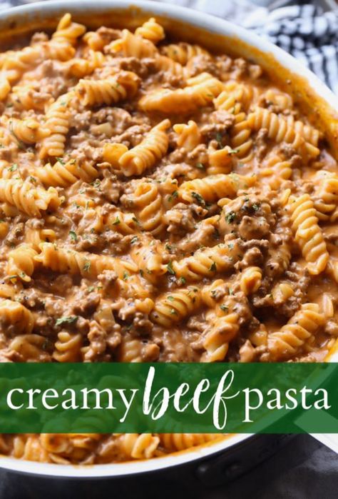 Creamy Beef Pasta Recipe is an easy pasta dish that is perfect for weeknight dinners. It's made in 30 minutes or less and is cheesy, and packed with flavor! Like homemade hamburger helper...but better! #cookiesandcups #pastarecipe #dinner #easydinner #recipe #30minutedinner #pastarecipes #beefpasta Creamy Beef Pasta, Creamy Food, Shake Recipes Healthy, Pasta Healthy, Beef Pasta Recipes, Food Beef, Homemade Hamburger, Healthy Pasta, Beef Pasta