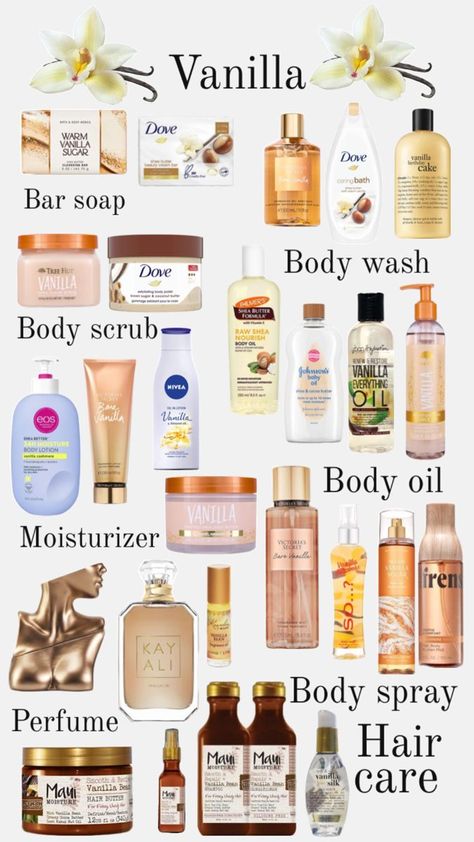 Here are some vanilla inspo Credits: ruby Baddie Essentials List, Profumo Victoria Secret, Basic Skin Care Routine, Shower Skin Care, Body Washes, Body Smells, Perfect Skin Care Routine, Pretty Skin Care, Bath And Body Care