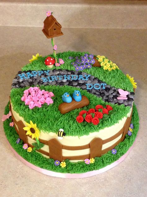 Buttercream Garden Cake, Garden Themed Cakes Ideas, Garden Cakes Birthday, Plant Cakes Ideas, Garden Cake Ideas, Nature Cakes, Garden Theme Cake, Gardening Cake, 70th Cake