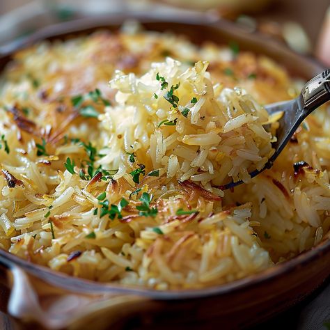 Golden Onion Butter Rice Savoury Brown Rice Recipes, Golden Raisin Rice, Rice Asparagus Recipes, Beef Peppers And Rice, Golden Onion Butter Rice Recipe, Onion Butter Rice, Basmati Rice Pilaf Recipe, Flavorful White Rice, Rice That Goes With Fish