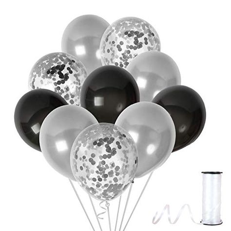 *Amazon.com* Black and Silver Thick Latex Balloons 12 Inch Confetti Glitter to Fill Clear Transparent Decor Dark Party Decorations Birthday Wedding Happy New Year Supplies Engagement Balloons, Silver Party Decorations, Paper Rose Template, Paper Balloon, Silver Confetti, Glitter Balloons, Graduation Party Decorations, Clear Balloons, Silver Balloon