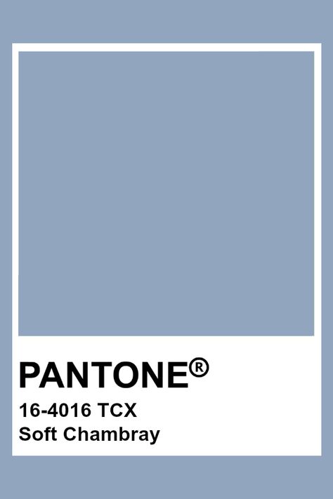 PANTONE 16-4016 TCX Soft Chambray #pantone #color Bleu Pantone, Pantone Azul, Pantone Tcx, Pantone Color Chart, Pantone Swatches, Pantone Palette, Pantone Colour Palettes, Colors Shades, Color Chip