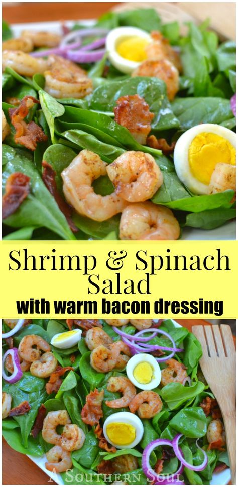 Spinach Shrimp Salad, Cook Fresh Spinach, Warm Bacon Dressing, Hot Bacon Dressing, A Southern Soul, Bacon Dressing, Keto Dishes, Working Person, Kitchen Favorites