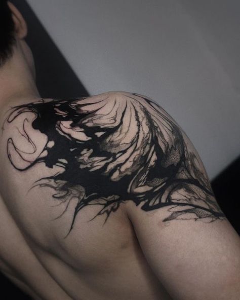 Dark Shoulder Tattoo, Flow Tattoo, Venom Tattoo, Gotik Tattoo, Emo Tattoos, Side Neck Tattoo, Blackwork Tattoos, Neck Tattoo For Guys, Fire Tattoo