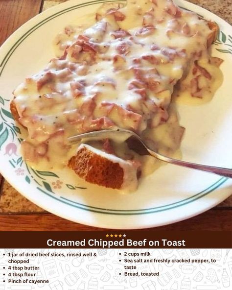 RecipeValue | Bringing back the classics with Creamed Chipped Beef on Toast | Facebook Cream Chipped Beef, Creamed Chipped Beef On Toast, Chipped Beef On Toast, Beef On Toast, Creamed Chipped Beef, Béchamel Sauce, Dried Beef, Different Types Of Bread, Sugar Bread