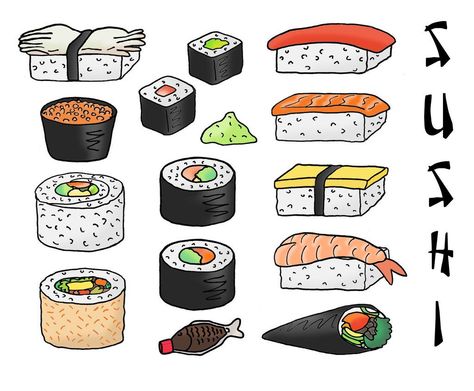 Sushi Drawing, Sushi Cartoon, Easy Sushi, Sushi Art, Food Cartoon, Food Gallery, Cambridge Ma, Cute Food Drawings, Architecture Tattoo