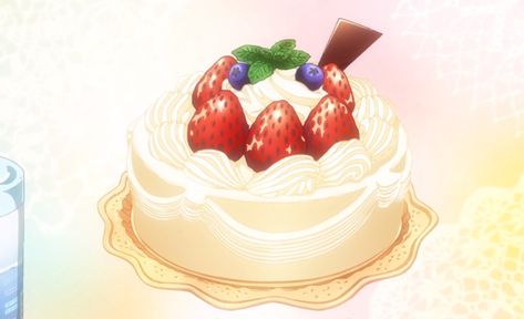 Strawberry shortcake - Shigatsu wa Kimi no Uso 22 Anime Strawberry Cake, Cake Anime, Japanese Food Illustration, Anime Cake, Cake Drawing, Food Doodles, Strawberry Shortcake Recipes, Food Artwork, Strawberry Cakes