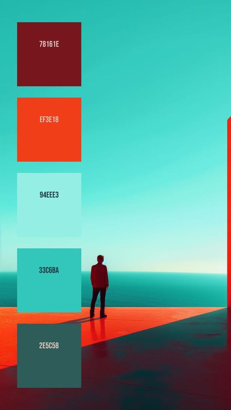 Colors: 78161E ° EF3E18 ° 94EEE3 ° 33C6BA ° 2E5C58 Turquoise Color Palette, Sky And Sea, Blue Color Combinations, Calm Sea, Types Of Colours, Color Palette Bright, Brand Color Palette, Color Palette Design, Color Harmony