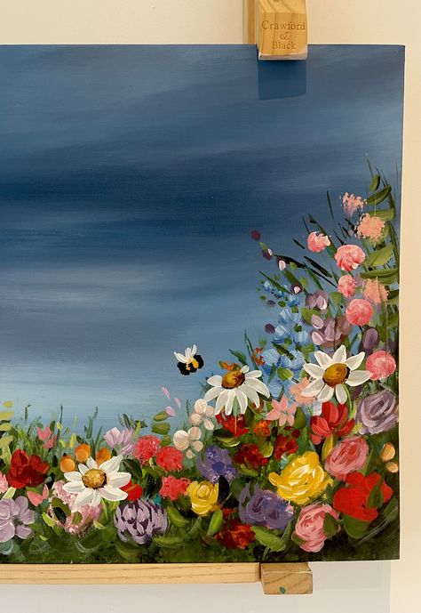 Acrylic Painting Ideas On Canvas Flowers, Wild Flower Painting Acrylic Simple, Wildflower Painting Easy, Weird Painting Ideas, Acrylic Nature Painting, Painting Acrylic Flowers, Flower Art Project, Paintings With Flowers, Easy Oil Painting