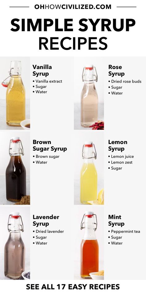 17 Flavored Simple Syrup Recipes - Oh, How Civilized Homemade Coffee Recipes Simple, Coffee Recipes At Home Easy, Iced Coffee Recipes At Home, Homemade Starbucks Recipes, Flavored Simple Syrup, Homemade Starbucks, Syrup Recipes, Resep Smoothie, Homemade Cookbook