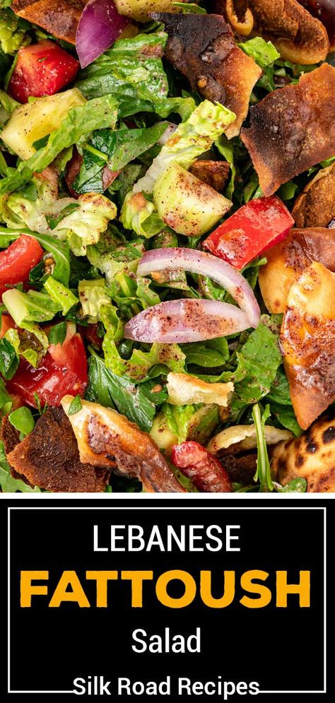 Lebanese Side Dish Recipes, Middle Eastern Table Setting Dinner Parties, Lebanese Vegetable Side Dishes, Chicken Fatoosh Salad, Sumac Recipes Vegetarian, Middle Eastern Salads Lebanese Recipes, Middle Eastern Lunch Ideas, Fattoush Salad Dressing Recipes, Middle Eastern Bbq Recipes