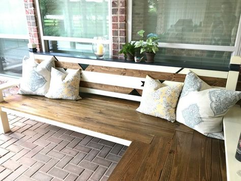 How I built my L-shaped DIY Outdoor Bench for $130, awarded 2nd place in the IG Builders Challenge, season 3 Outdoor Corner Bench, Backyard Bench, Wood Bench Plans, Diy Bank, L Shaped Bench, Bench Garden, Diy Wood Bench, Outdoor Storage Bench, Diy Bench Outdoor