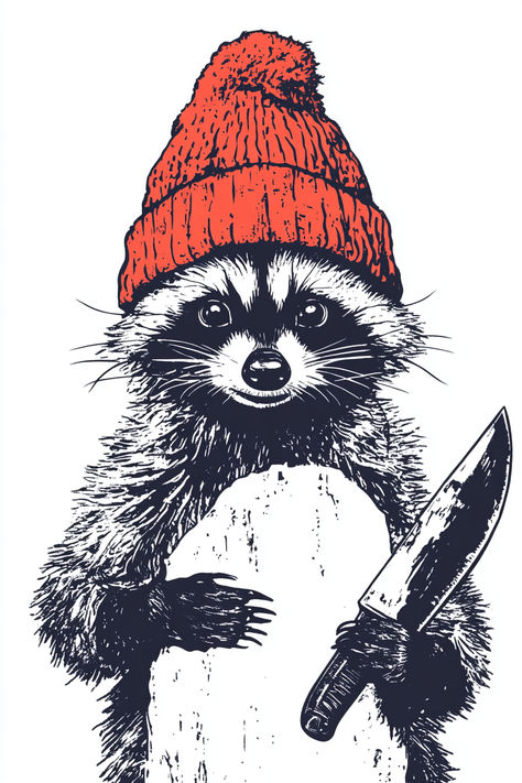 Christmas Raccoon Knife Racoon Drawings, Racoon Christmas, Holding Knife, Christmas Raccoon, Knife Drawing, Raccoon Art, Racoon, Sled, Christmas Decoration