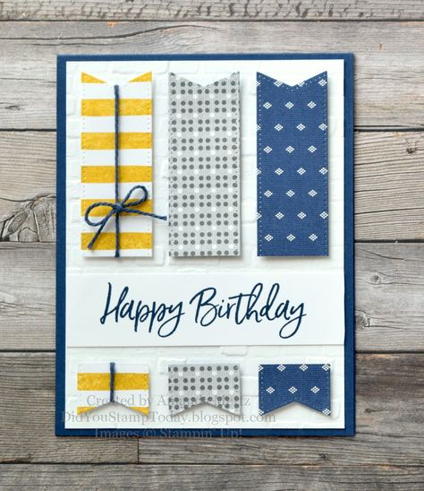 Masculine Cards Handmade, Stylish Shapes Dies, Sketches Challenge, Stampin Up Birthday Cards, Homemade Birthday Cards, Masculine Birthday Cards, Birthday Banners, Bday Cards, Boy Cards