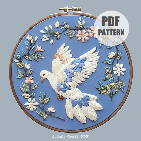 Dove hand embroidery, embroidery pattern, DIY Dove embroidery, spring decor, PDF Pattern, Embroidery Project, Instant Download, Hoop Art by StitchCraftPDF on Etsy Dove Embroidery Pattern, Hungarian Embroidery Pattern, Dove Embroidery, Pdf Pattern Embroidery, Embroidery Paintings, Embroidery Spring, Elegant Embroidery, Bird Embroidery, Pattern Embroidery