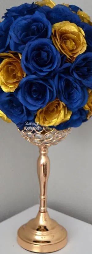 ❤ Fun Wedding Decor, Kissing Ball, Royal Blue Wedding, Tall Flowers, Wedding Centerpieces Diy, Royal Blue And Gold, Gold Diy, Flower Ball, Diy Centerpieces