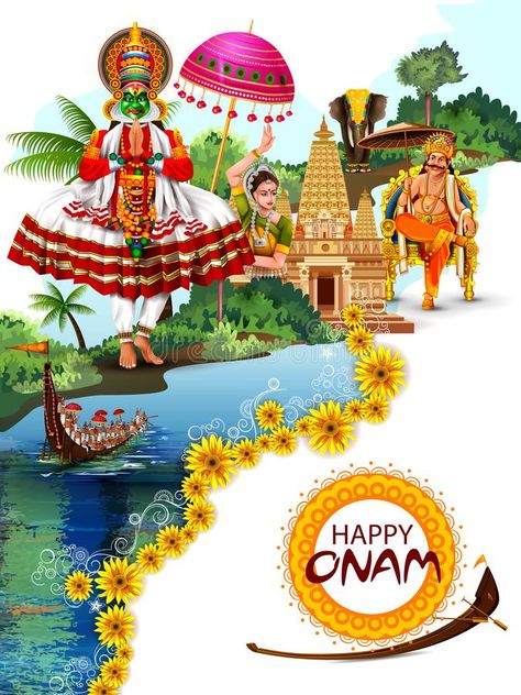 Happy Onam holiday for South India festival background stock illustration Onam Festival Kerala, Happy Onam Images, Onam Images, Happy Onam Wishes, Onam Wishes, Art Competition Ideas, Onam Celebration, Onam Festival, India Festival