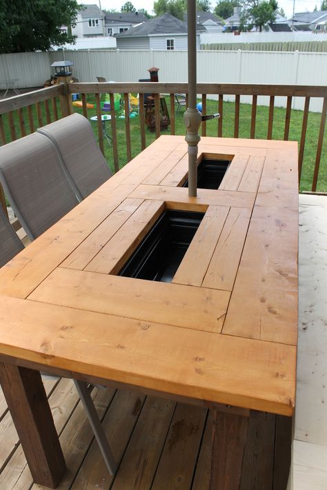 Patio Table Plans, Wood Patio Table, Backyard Table, Diy Patio Table, Beer Table, Deck Table, Wood Table Diy, Farmhouse Patio, Diy Outdoor Table