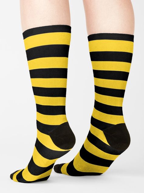 "Yellow and Black Honey Bee Horizontal Beach Hut Stripes" Socks by podartist | Redbubble Bee Sock, Striped Chair, Yellow Bee, Black Honey, Sock Outfits, Bee Inspired, Black Halloween, Funny Socks, Black Socks