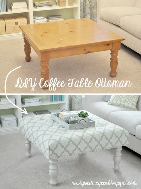 DIY Coffee Table Ottoman-I have an end table I need to do this to! Muebles Shabby Chic, Koti Diy, Diy Ottoman, Real Estat, Shabby Chic Diy, Diy Coffee Table, Furniture Hacks, Furniture Makeovers, Design Del Prodotto