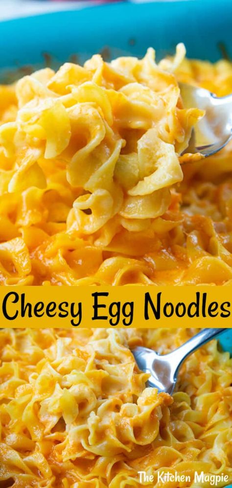 Cheesy Egg Noodles | The Kitchen Magpie Fast Egg Noodle Recipes, Kielbasa Egg Noodles, Cheesy Noodle Bake, Butter And Cheese Noodles, Lunch With Noodles, What To Make With Noodles Easy, Noodle Side Dishes Easy, What To Cook With Egg Noodles, Cheesy Egg Noodles Recipes