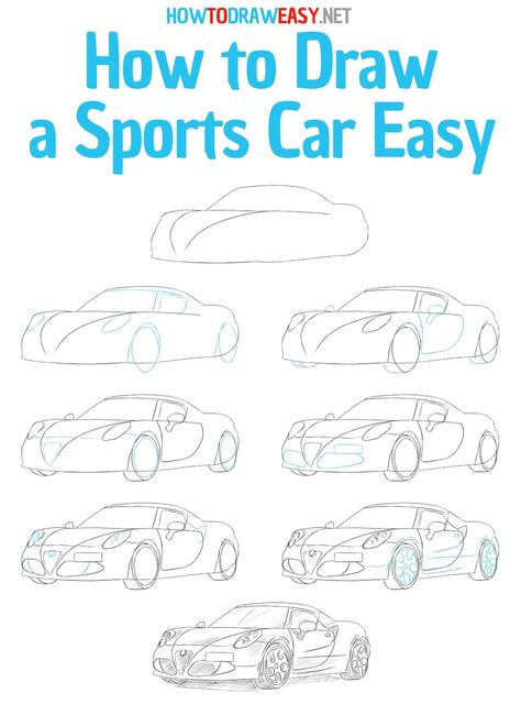 how to draw a sports car easy step by step #cardrawing #cars #car #sportscar #supercar #carsketching #carssketch #sketch #howtodraw #drawingtutorials #carsdrawing #hypercars #alpharomeo #italy #italia #italiancars #artwork #art #lineart #carshow #carlovers #cardrawings #drive #cardraw #draw #drawing #easydrawing #stepbystep #cardrawingpencil #drawingcar #howtodrawacar #howtodrawasportscar Step By Step Car Drawing, Drawing Ideas Step By Step, Kids Drawing Ideas, Car Drawing Pencil, Car Drawing Easy, Art Lineart, Tree Drawings Pencil, Car Drawing, Cool Car Drawings