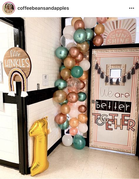 Aesthetic Classroom Door Ideas, Homey Classroom Decor High School, Desk Setup Classroom, Boho Door Decor Classroom, Better Together Classroom Door, Classroom Door Ideas Boho, Boho Classroom Door Ideas, Teacher Break Room, Boho Math Classroom