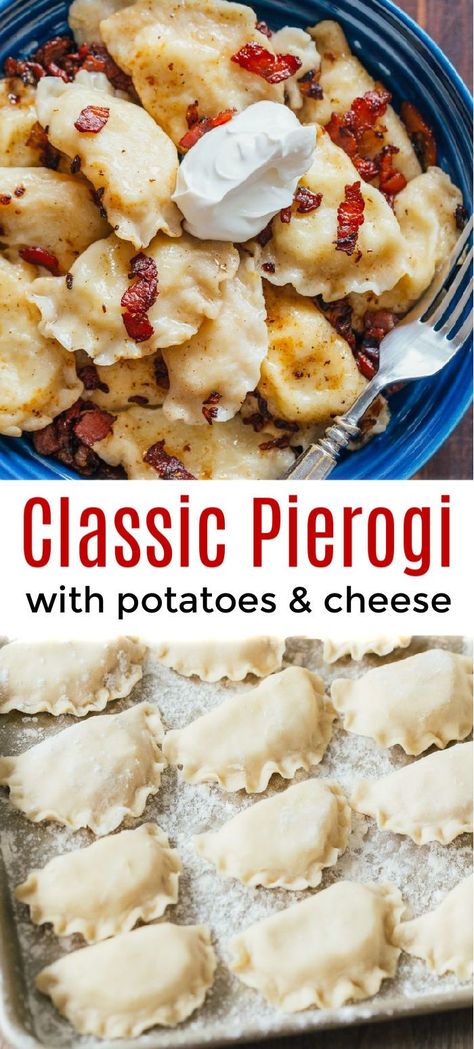 Classic Pierogi with Potato and Cheese Pierogi Vegetarian, Homemade Pierogies Polish, Perogie Filling Ideas, Pierogi Filling, Perogies Recipe, Pierogi Recipe, Resep Pasta, Ukrainian Recipes, Cheesy Potatoes