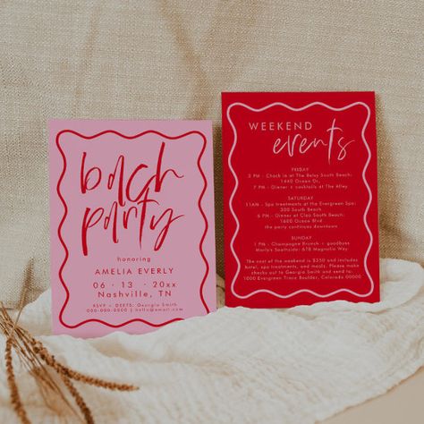 Bold Modern Red And Pink Bachelorette Party Invite Bachelorette Save The Date, Pink And Red Bachelorette Party, Red And Pink Bachelorette, Red And Pink Party, Bach Idea, Red And Pink Wedding, Bachelorette Party Invite, Bold Wedding Invitations, Bachelorette Invite