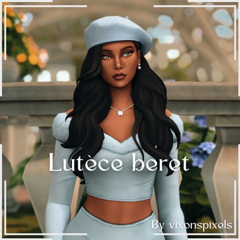 Lutèce beret | Patreon Lauren Smith, Sims 4 Gameplay, Sims 4 Dresses, Sims 4 Characters, Sims House Design, Sims 4 Mods Clothes, Emily In Paris, Ts4 Cc, Sims 4 Clothing