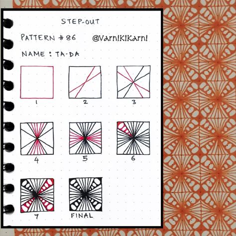 Tangle Art Step By Step, Zentangle Patterns Step By Step, Writing Designs, Zen Doodle Patterns, Zentangle Tutorial, Doodle Books, Zentangle Artwork, Zen Tangle, Tangle Pattern