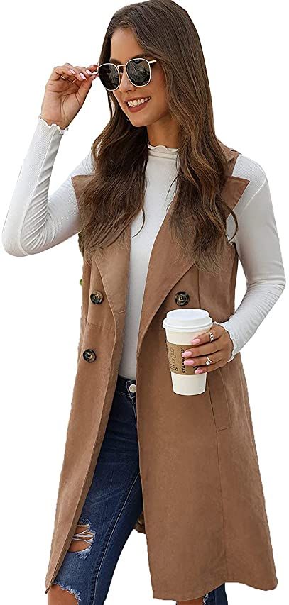 KANCY KOLE Womens Business Suit Vest with Pockets Waistcoat Vinatge Formal Vest for Dress Shirts (Brown, L) at Amazon Women's Coats Shop Long Blazer Vest, Long Vest Jacket, Winter Date Night Outfits, Women Long Cardigan, Sleeveless Coat, Fashion Diva, Long Vest, Fashion Capsule, Long Vests