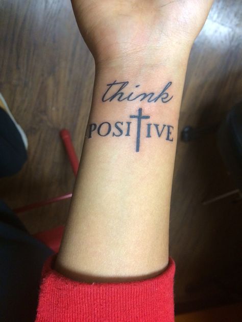 Think Positive by #danny335tattoos #brassmonkeytattooco #thinkpositive #tattoo #tattoos #toledo #ohio #ohiogrown Think Positive Tattoo Design, Think Positive Tattoo, Lil Tattoos, Positivity Tattoo, Writing Tattoos, Tattoos For Black Skin, Pretty Tattoos For Women, Think Positive, Toledo Ohio