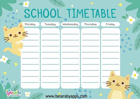 Free Printable School Schedule Template 2021 ⋆ Belarabyapps Study Timetable Template Free Printables, School Scedual Template, Template For Schedule School, School Schedule Templates, Blank School Timetable, Template Schedule Lockscreen, Preschool Timetable Daily Schedules, Study Timetable Template, Free Weekly Planner Templates