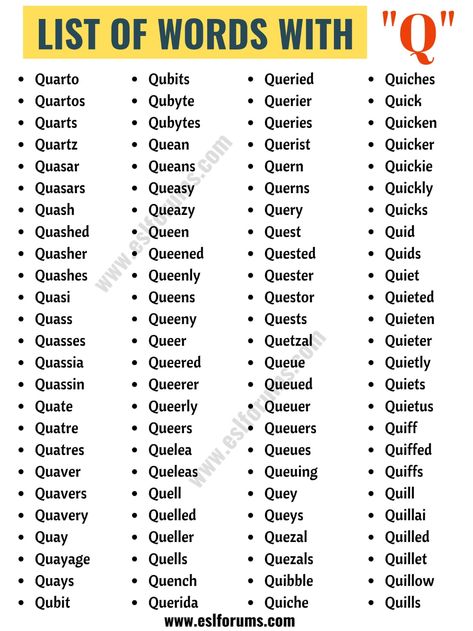 Words with Q | A Big List of 300+ Words That Start with Q - ESL Forums Scrabble Tips, Best Scrabble Words, Words With Q, Descriptive Adjectives, Verbs In English, New Year Words, Scrabble Words, List Of Words, Grey Matter