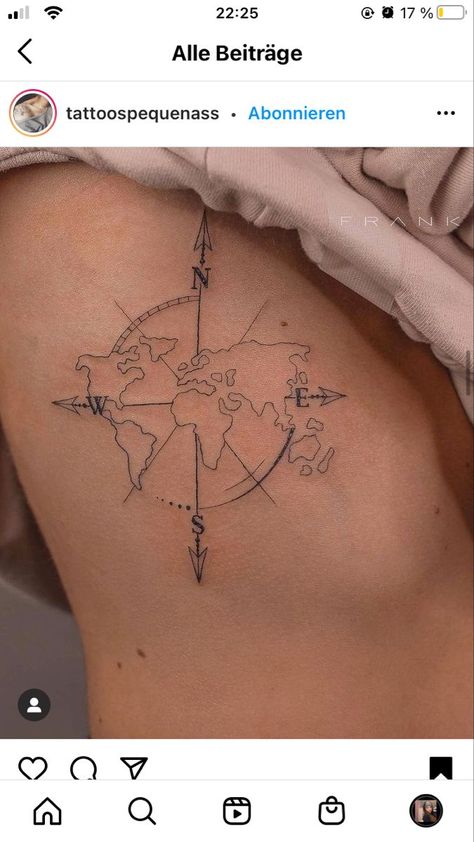 World Map And Compass Tattoo, Compass Back Tattoo For Women, Spine Tattoos For Women Travel, Globe Tattoos For Women, Compass Spine Tattoo, Compass Tattoo Minimalist, World Map Tattoo Design, Globe Tattoo Design, Unique Compass Tattoo