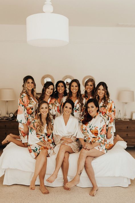 Matching Robes For Bridesmaids, Robes Bridesmaids, Patterned Bridesmaid, Bridesmaid Get Ready Outfit, Patterned Bridesmaid Dresses, Boho Robes, Silk Robes, Bridesmaid Getting Ready, Matching Robes