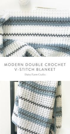 Free Pattern - Modern Double Crochet V-Stitch Blanket #crochet Half Double Crochet Blanket Free Pattern, Baby Boy Blankets Crochet Free Pattern, Boy Baby Blankets, 6 Hour Crochet Blanket, Light Blue Crochet Blanket, Crochet Boy Baby Blanket Free Pattern, Light Crochet Blanket, Two Color Crochet Blanket Pattern Free, Baby Boy Blanket Crochet Pattern Free