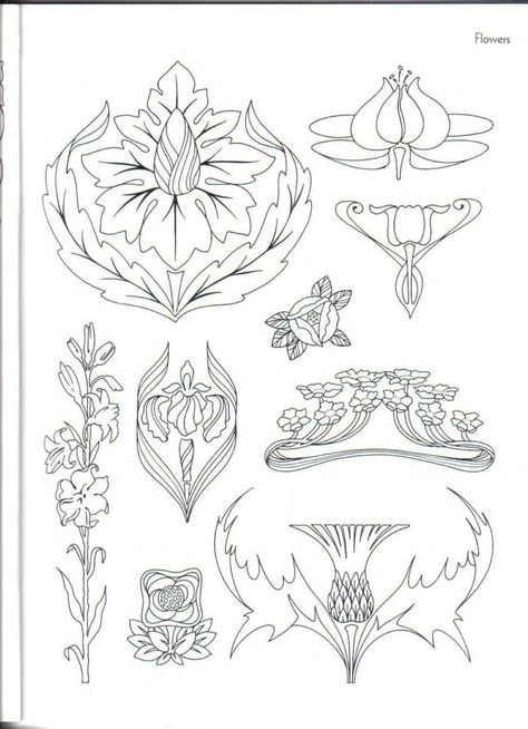 Art Nouveau Design Illustration, Fleurs Art Nouveau, Art Deco Tattoo, Nouveau Illustration, Nouveau Flowers, Art Nouveau Tattoo, Motifs Art Nouveau, Nouveau Tattoo, Illustration Art Nouveau