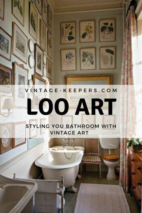 Loo Art | Vintage Keepers Art Above Toilet, Above Toilet, Blue Backdrops, Botanical Poster, Botanical Drawings, Bathroom Space, Wainscoting, Art Vintage, Out Loud