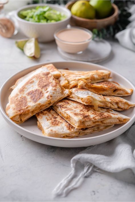 Taco Bell Chicken Quesadilla (Copycat Recipe) Taco Bell Copycat Recipes Quesadillas, Taco Bell Chicken Quesadilla Recipe, Taco Bell Chicken Quesadilla, Chicken Quesadillas Taco Bell, Taco Bell Quesadilla Sauce, Quesadilla Sauce, Taco Bell Quesadilla, Cheesy Quesadilla, Creamy Jalapeno Sauce