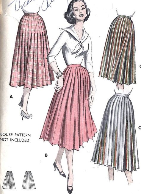 Butterick 8267 - Ladies Full skirt Pleated Skirt Illustration, Skirt Illustration, Pleated Skirt Pattern, Knife Pleated Skirt, Accessories Sewing, Knife Pleat, Fashion Vocabulary, Skirt Patterns Sewing, Fashion Design Sketches