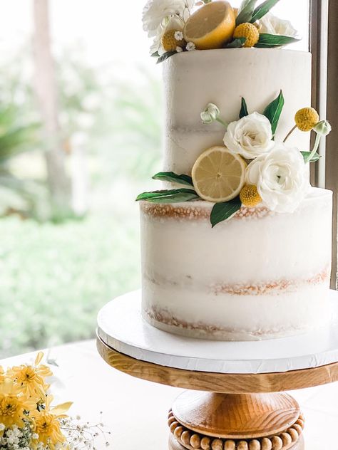 Lemon Cake Bridal, Lemon Cake Italian, Wedding Cakes Italian Style, Lemon Olive Oil Wedding Cake, 2 Tier Lemon Cake, Lemon Themed Wedding Cake, Two Tier Lemon Wedding Cake, Italian Wedding Lemon Decor, Lemon Shower Cake