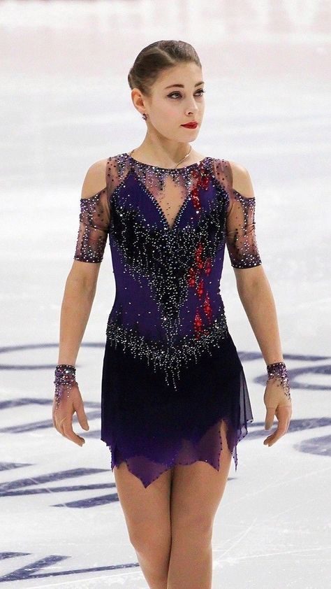 Figure Skating Dress Purple, Purple Figure Skating Costume, Spanish Figure Skating Dress, Alena Kostornaia, Aliona Kostornaia, Style Skate, Vampire Dress, Skating Costume, Figure Skating Competition Dresses