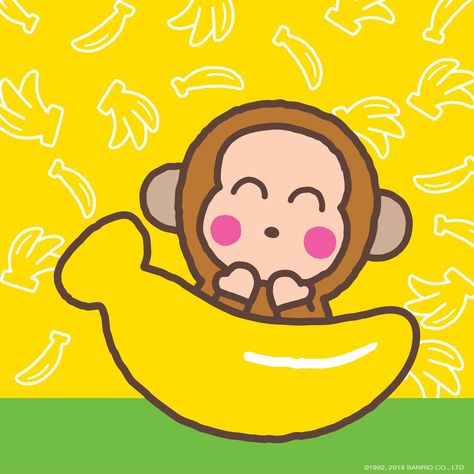 Wallpaper Backgrounds Hello Kitty, Monkichi Sanrio, Backgrounds Hello Kitty, Banana Monkey, Monkey Cute, Monkey Icon, Monkey Pictures, Hello Kitty Friends, Project Life Cards