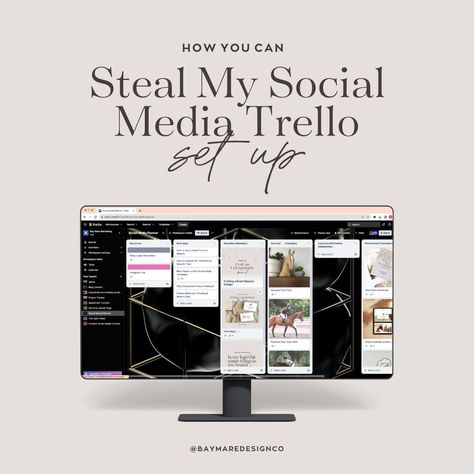 I love social media, it’s true. I especially love when I get to ENJOY being on social media rather than feel stressed because I need to take time to create + post something every day. The one thing that’s helped me is planning and scheduling my content with the help of a Trello board. Here’s how you can steal the setup: Step One: Create a Trello Account Step Two: Make a Copy of My Trello Board Template (Link in my Bio) Step Three: Customize it to Fit Your Social Needs Happy Planning 💻 Trello Social Media Management, Trello Board Inspiration, Study Tok, Trello Ideas, Trello Templates, Board Template, Media Planner, Social Media Planner, Social Media Growth