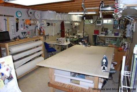 New workroom-3- home commercial sewing workroom Tailor Workspace, Workroom Organization, Drapery Workroom, Workroom Ideas, Upholstery Workshop, Upholstery Chair, Upholstery Trends, Sewing Room Inspiration, Upholstery Repair